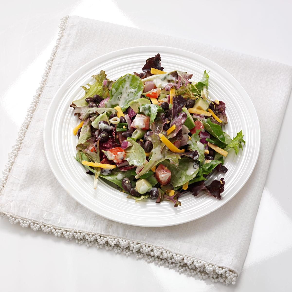 Southwestern Black Bean and Lettuce Salad with Salsa Verde Dressing