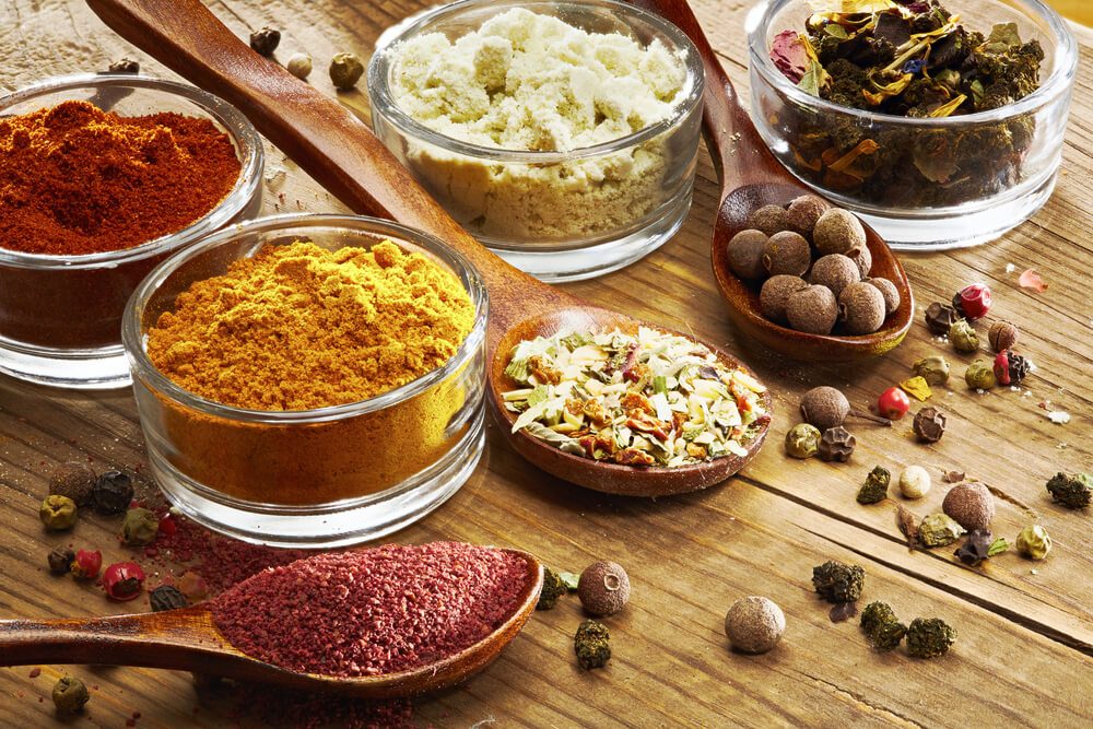 An aromatic colorful spicy world of a taste, cooking, food and drinks