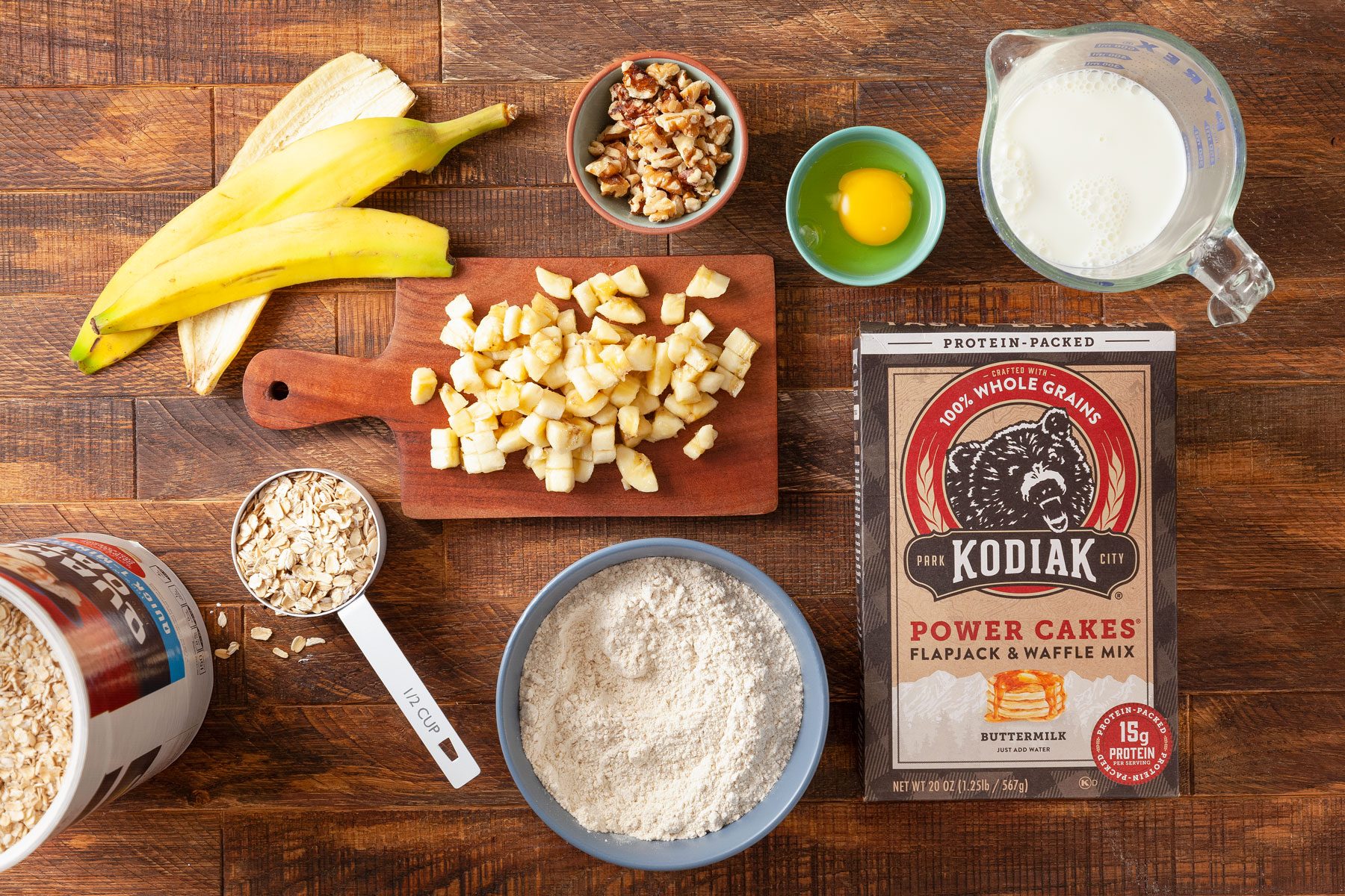 All Ingredients for Banana Oatmeal Pancakes