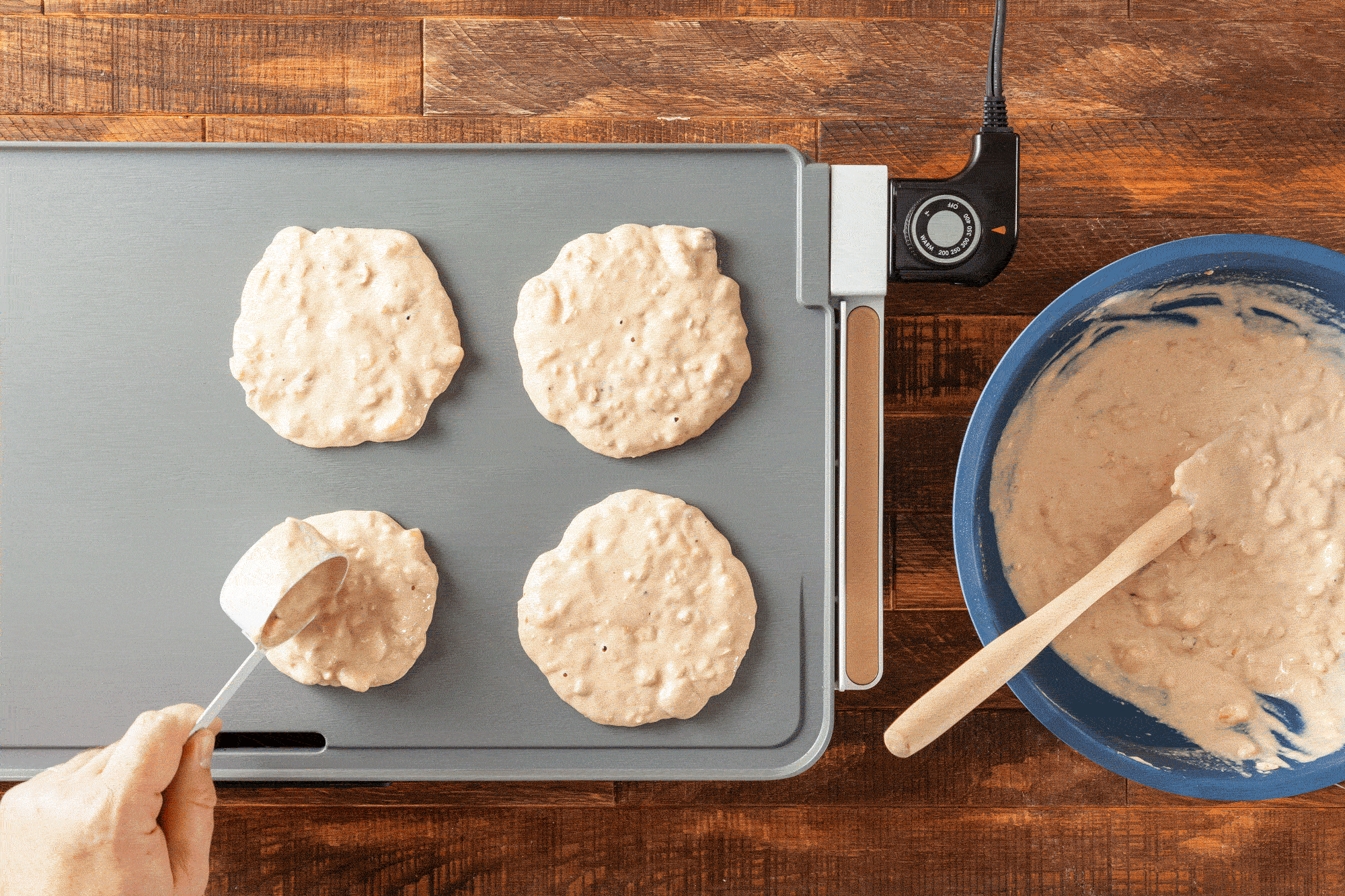 Cooking Banana Oatmeal Pancakes on Electric Griddle