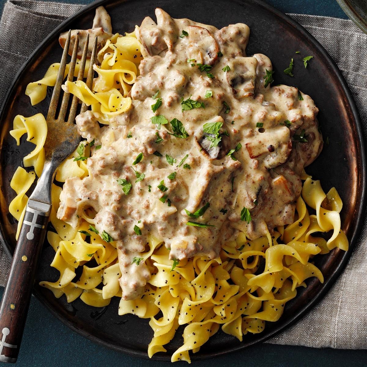 Hamburger Stroganoff With Poppy Seed Noodles