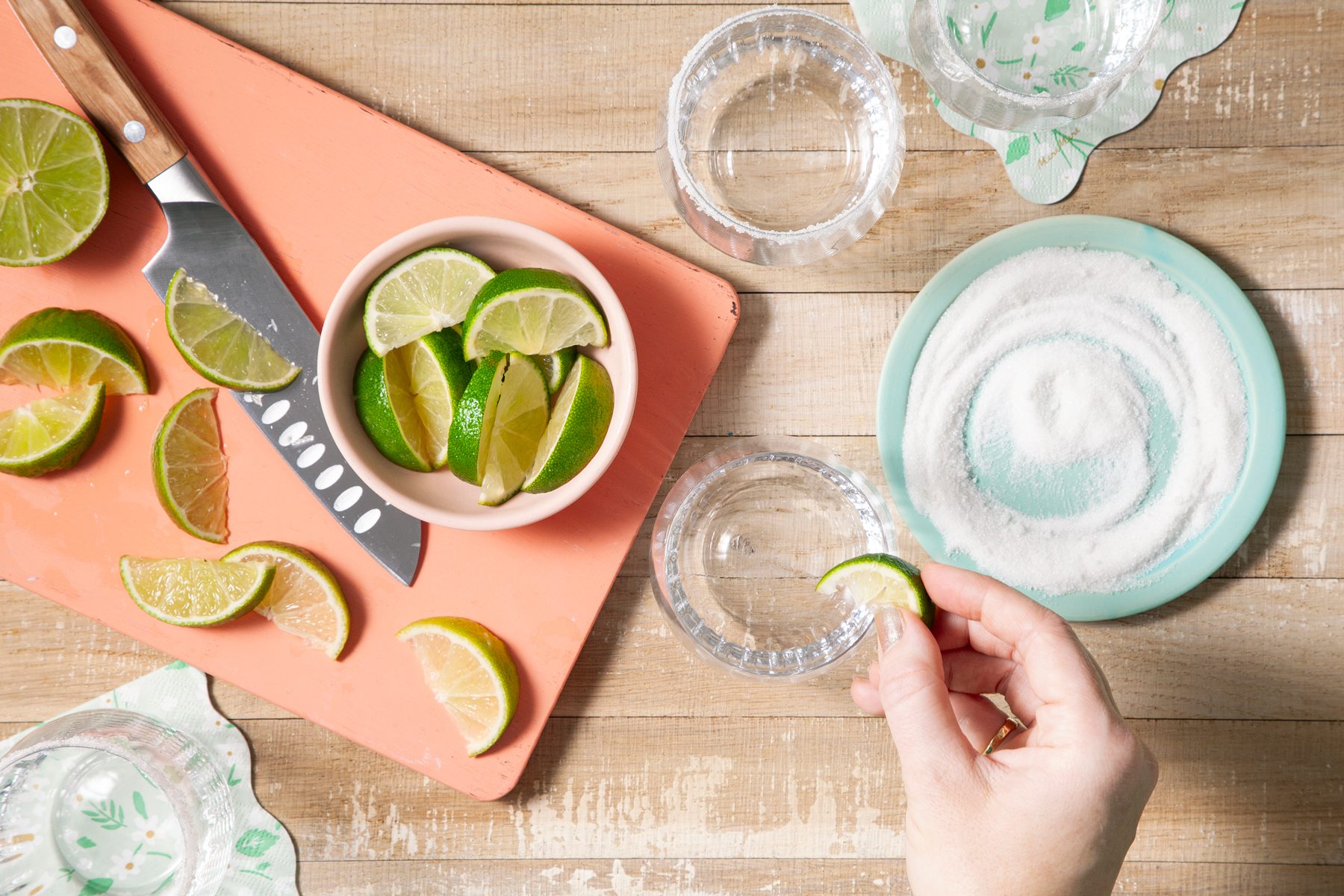 slices of Lemon and sugar on a wooden table
