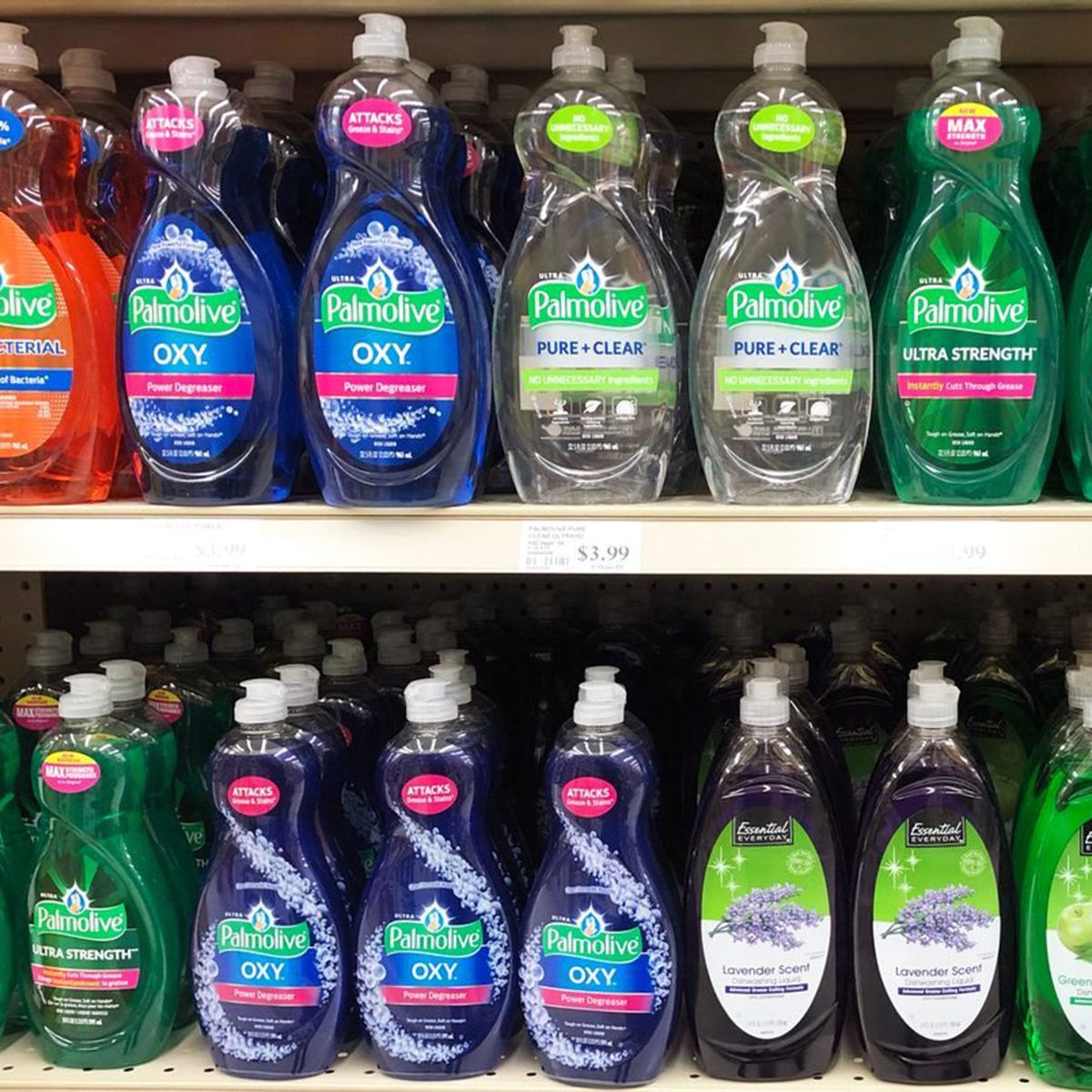 Spencer, Wisconsin, March,7, 2018 Several brands of Dishwashing soap on a modern Grocery Store shelf; Shutterstock ID 1040899546; Job (TFH, TOH, RD, BNB, CWM, CM): TOH