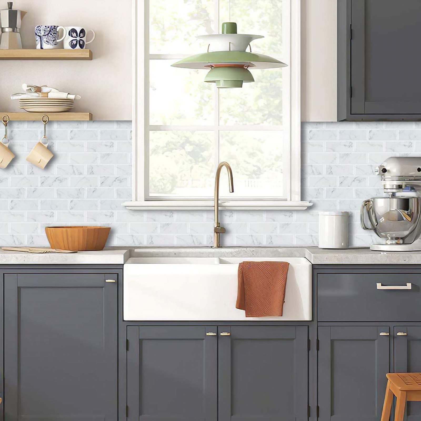 Faux Marble Tile Peel And Stick Backsplash