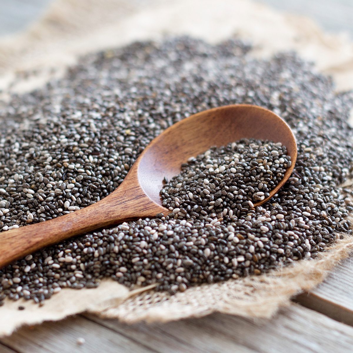 Chia seeds with a spoon close up