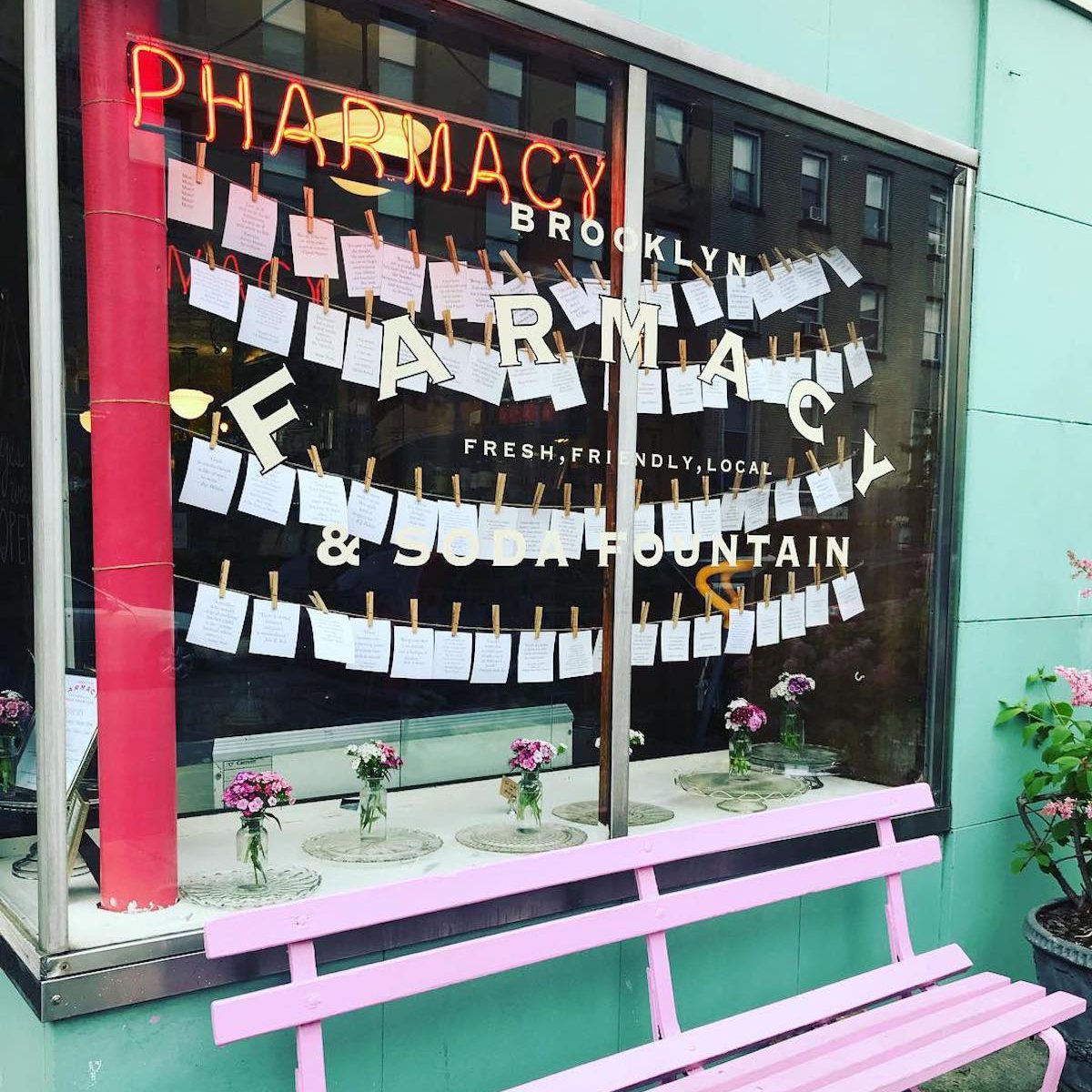 Outside window of the Farmacy