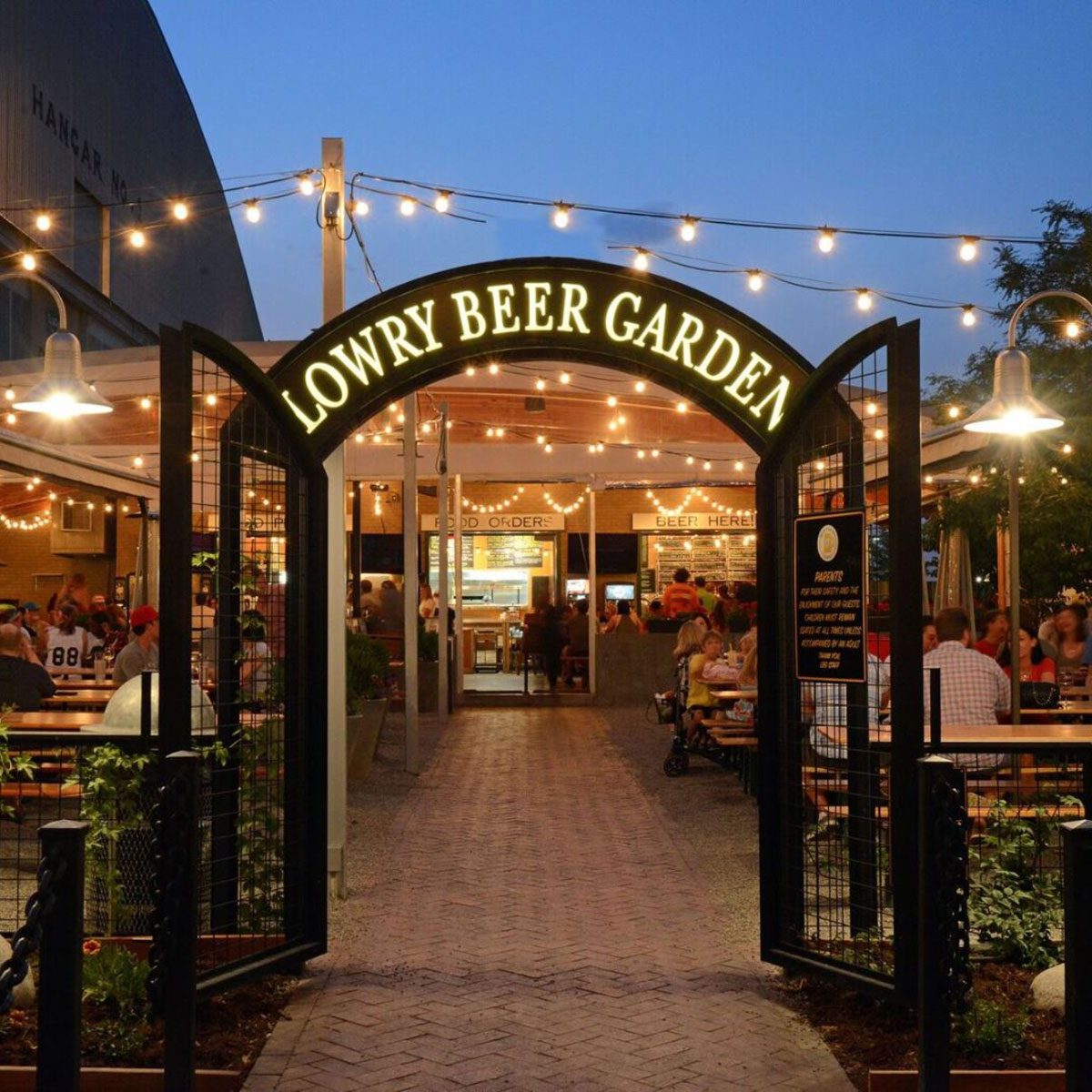Labelled gate leading into the beautiful Lowry Beer Garden