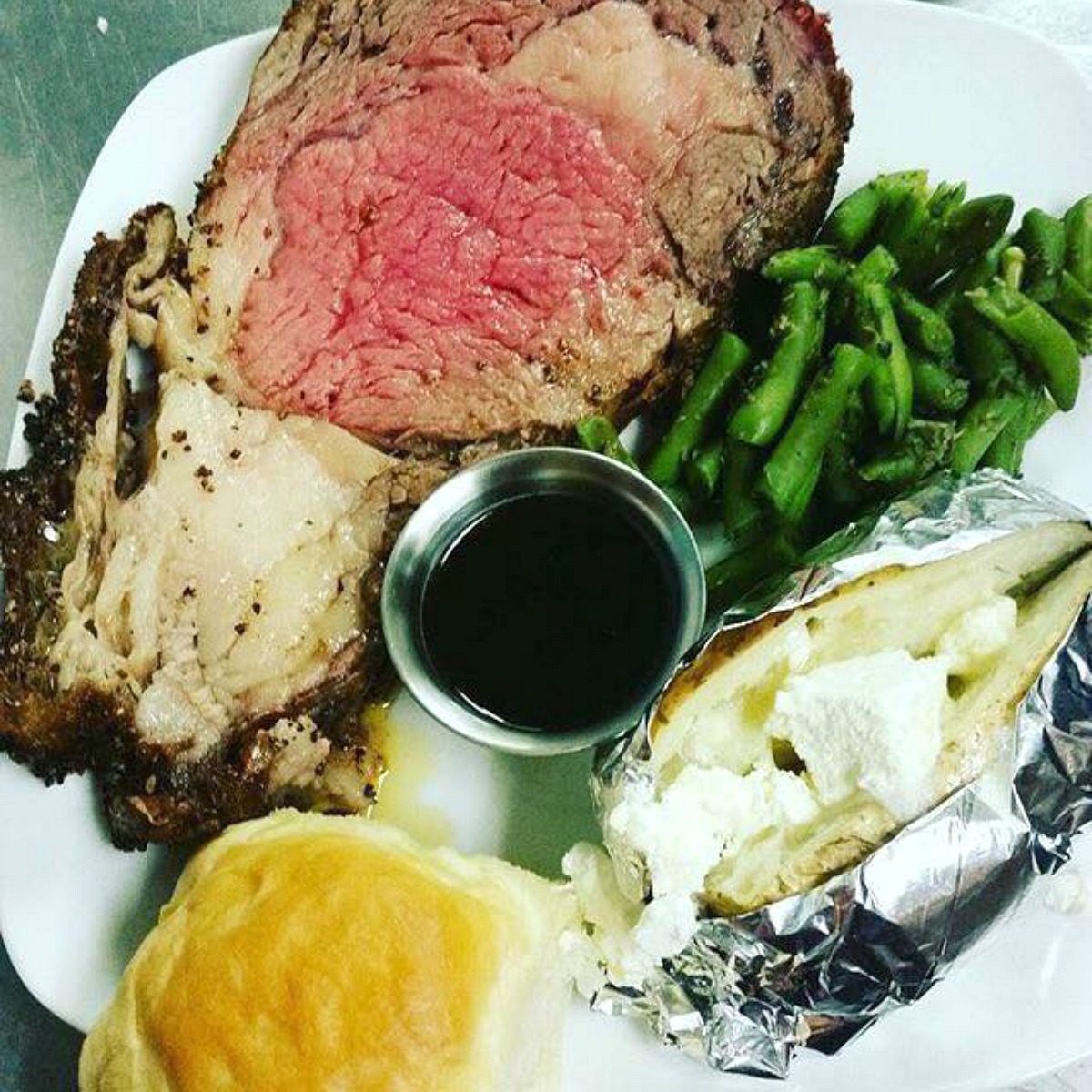 Steak and sides together on a plate