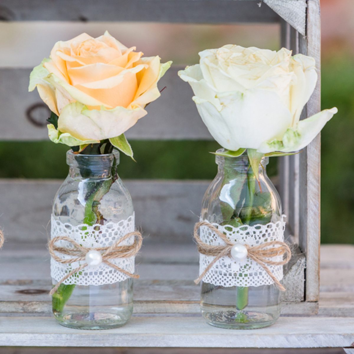 vintage Wedding decor, bottles with flowers