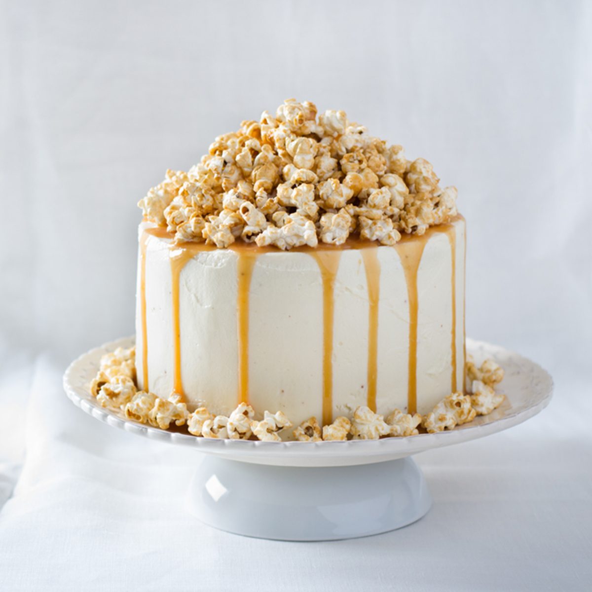 Chocolate cake with caramel and popcorn