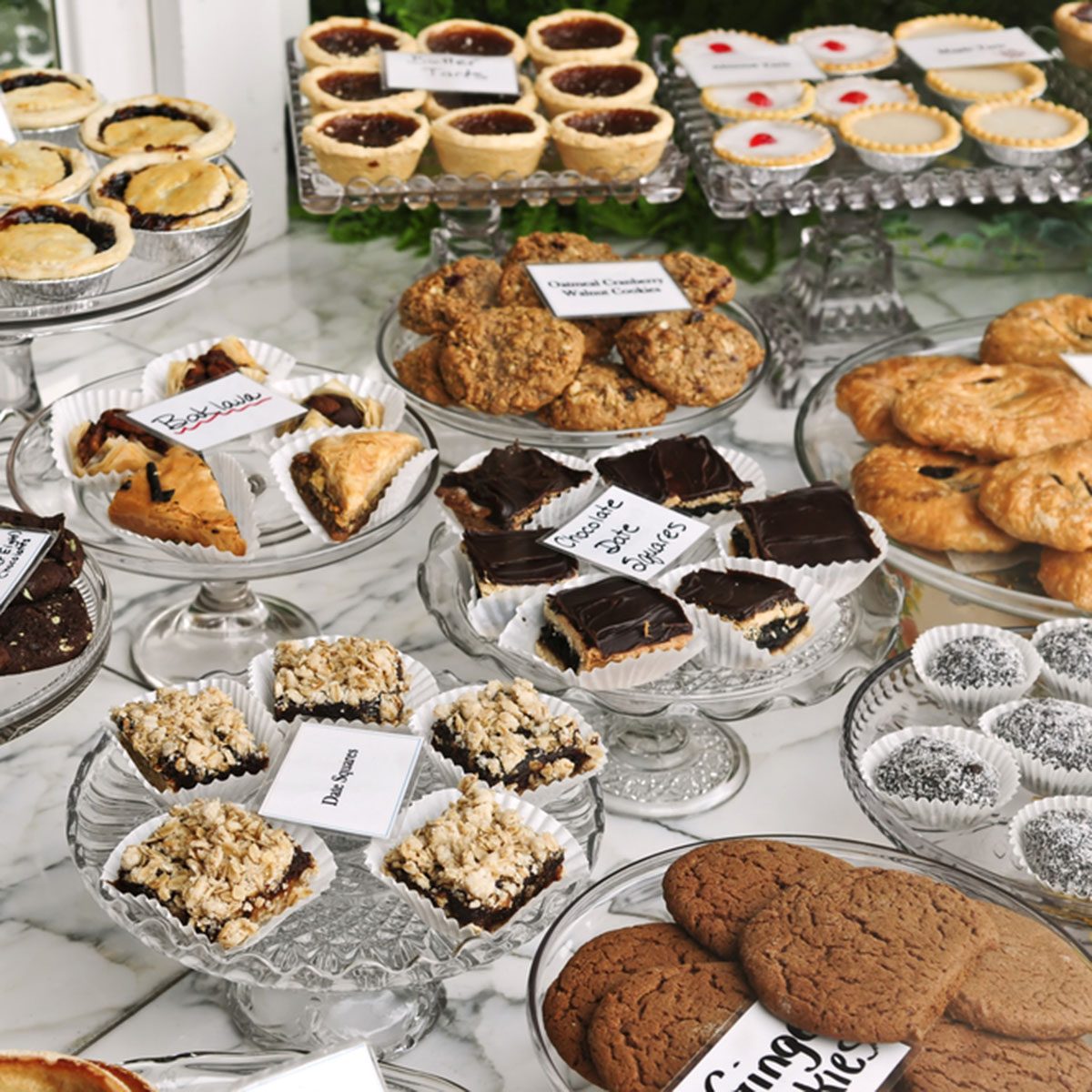 Various desserts on display in bakery window; Shutterstock ID 13122730