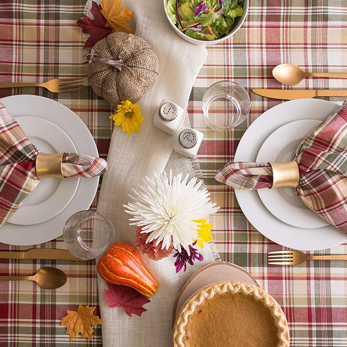 Cabin Plaid Tablecloth, 100% Cotton with 1/2