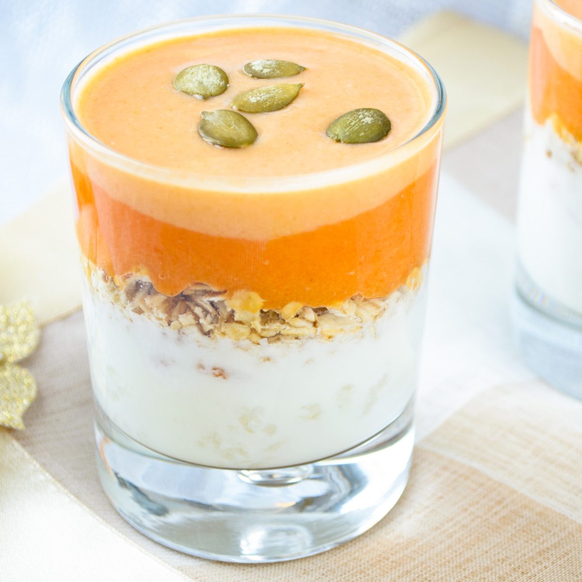 granola with yogurt, pumpkin hard sauce and pumpkin seed