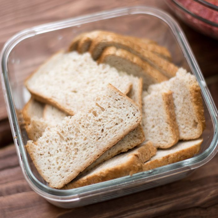 Bread soaked in milk for making meatballs.
