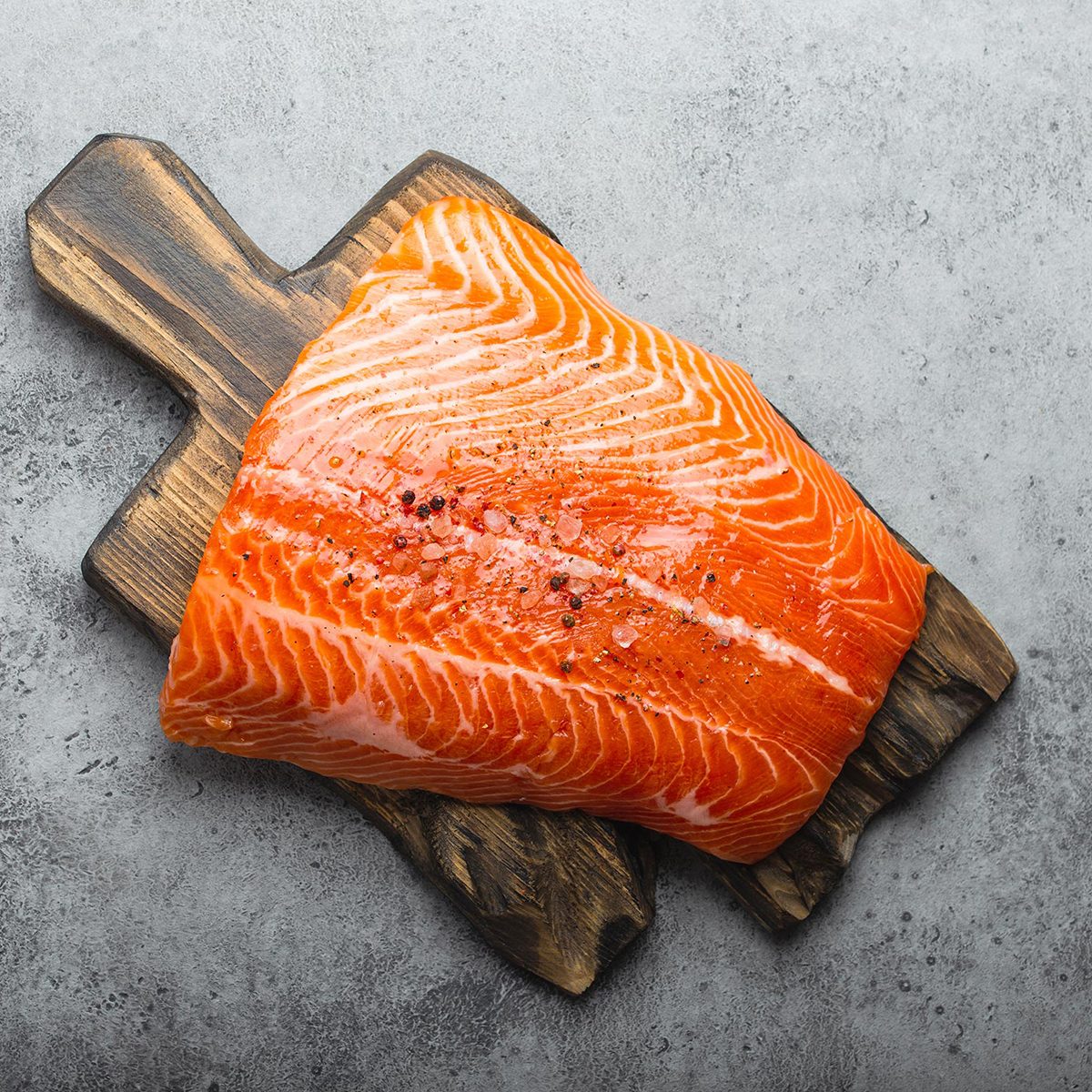 Salmon on a cutting board