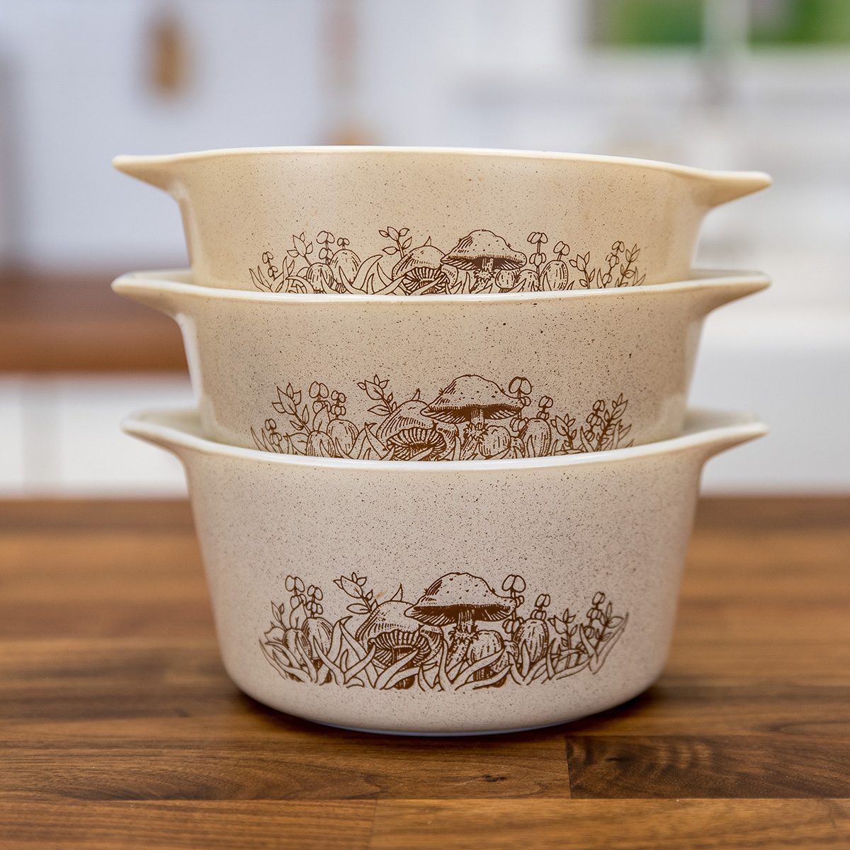 Vintage Pyrex bowls in Forest Fancies print