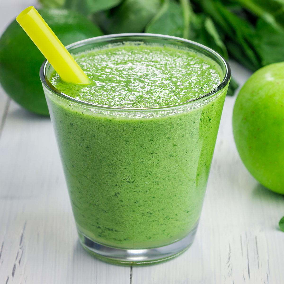Healthy smoothie with green apple, spinach, lime and coconut milk
