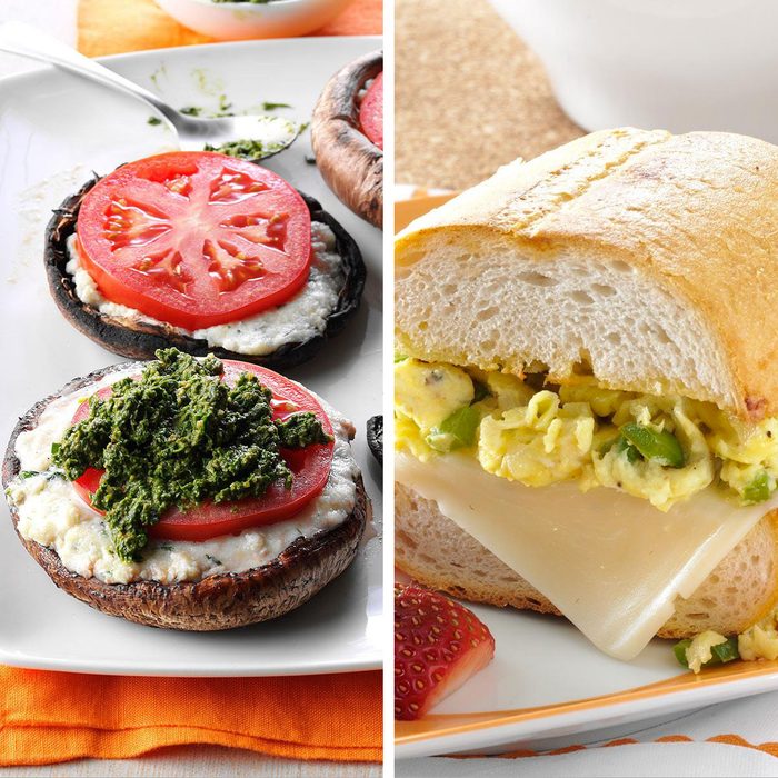 Mushroom and traditional bread sandwiches side by side