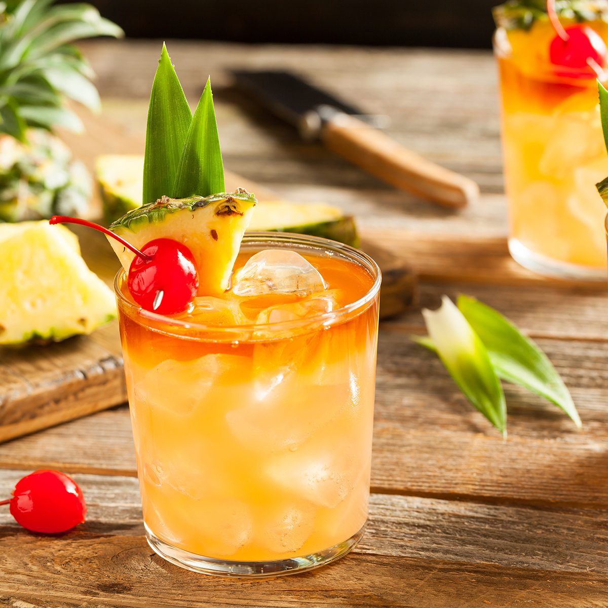 Homemade Mai Tai Cocktail with Pineapple Cherry and Rum