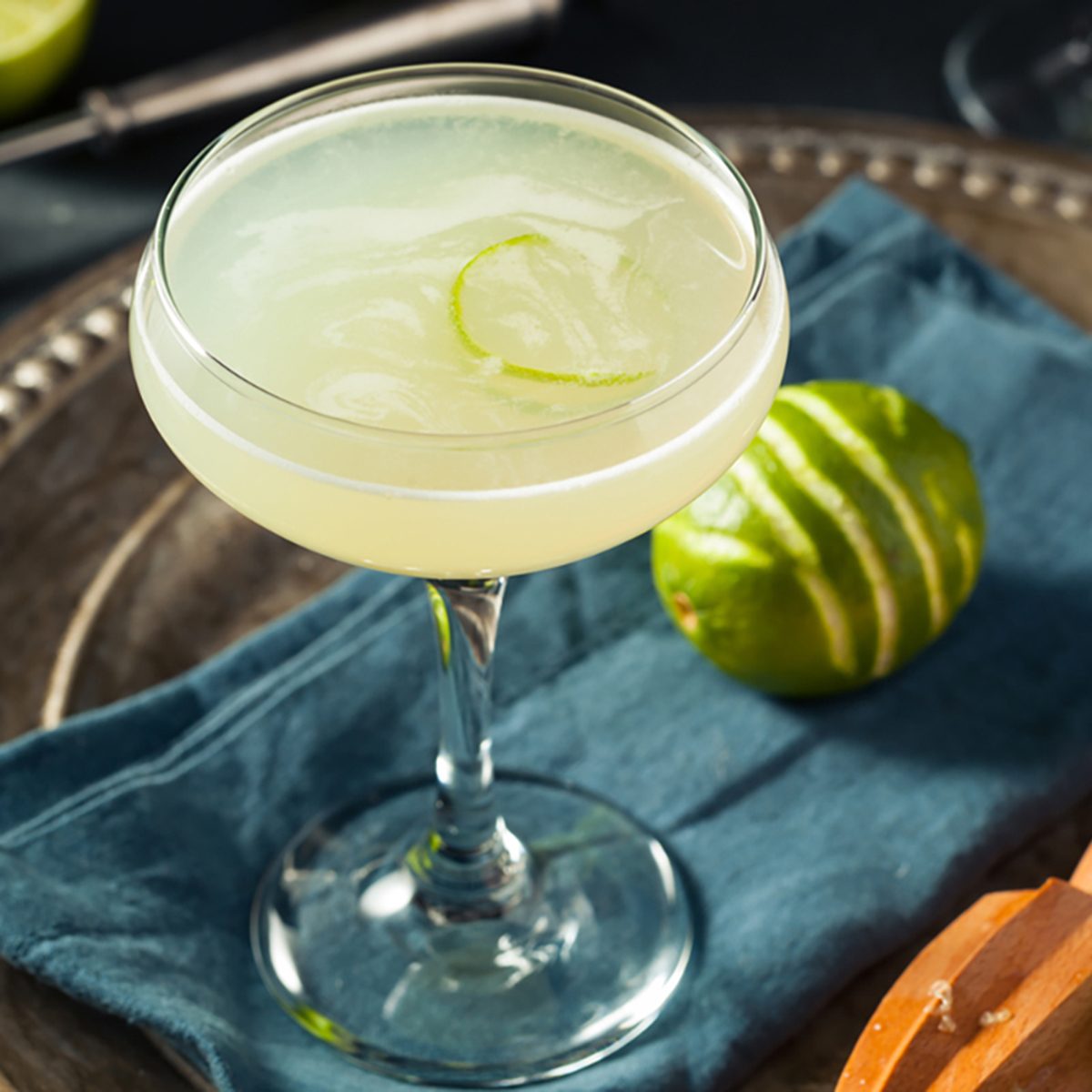 Alcoholic Lime and Gin Gimlet with a Garnish