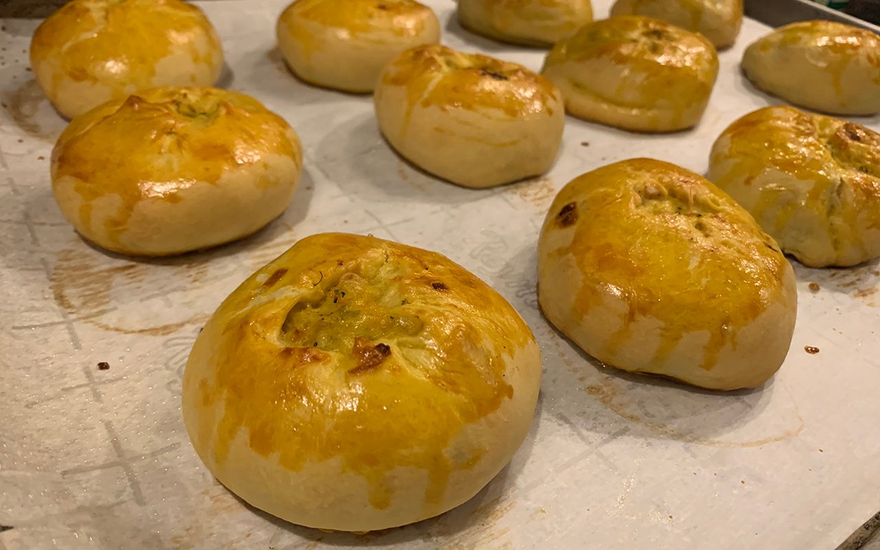 Knish on a baking sheet