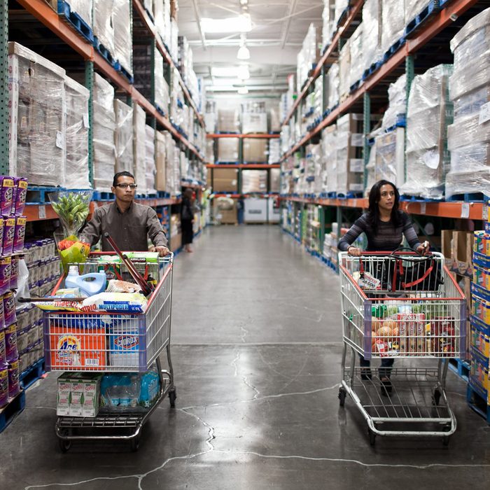 People pushing carts at Costco
