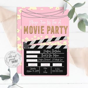 Movie Invitation, Movie Party, Movie Birthday, Girl Birthday Invitation, Girl Movie Invite, Movie Ticket, Movie Night • MCP205