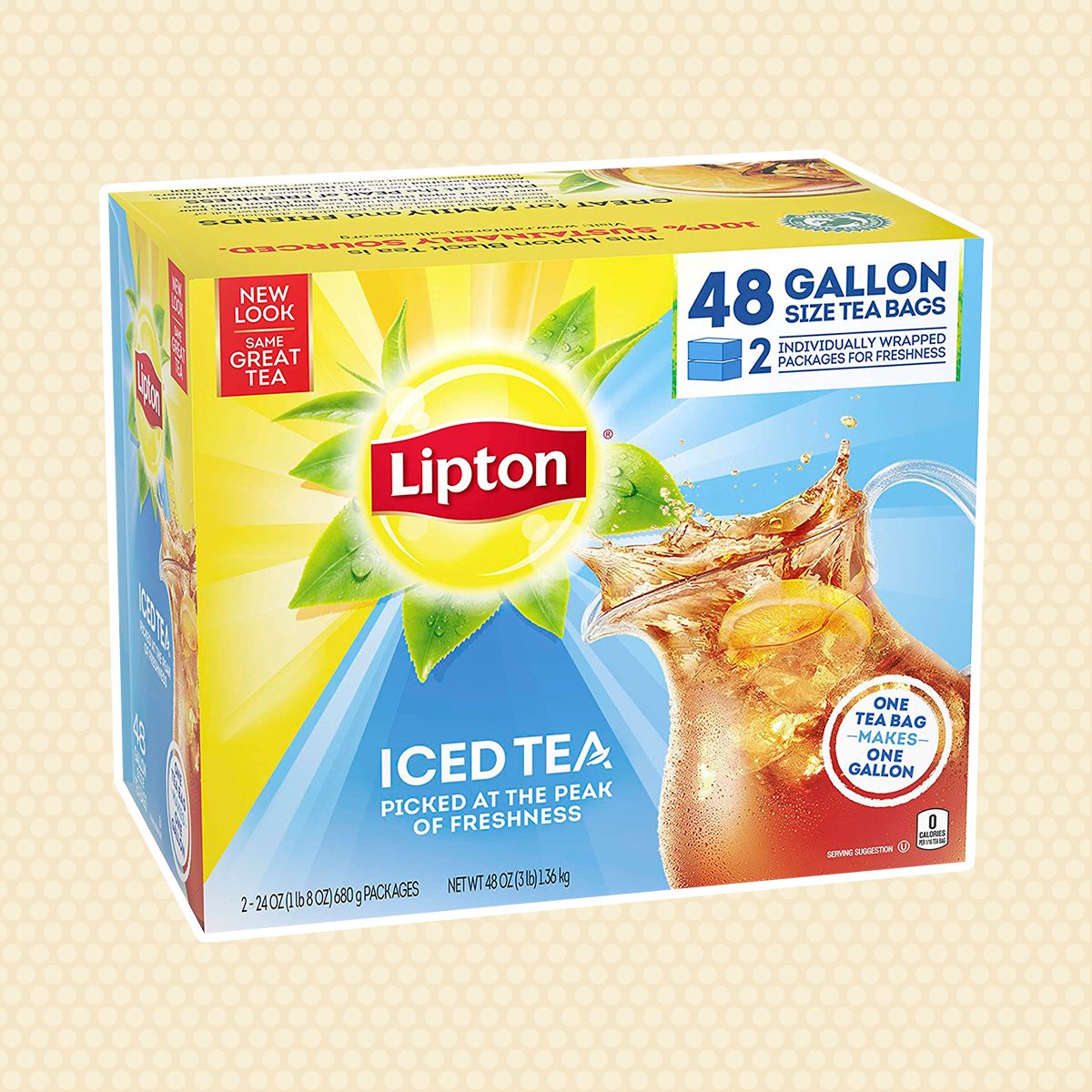 Lipton Gallon-Sized Black Iced Tea Bags, Unsweetened, 48 ct