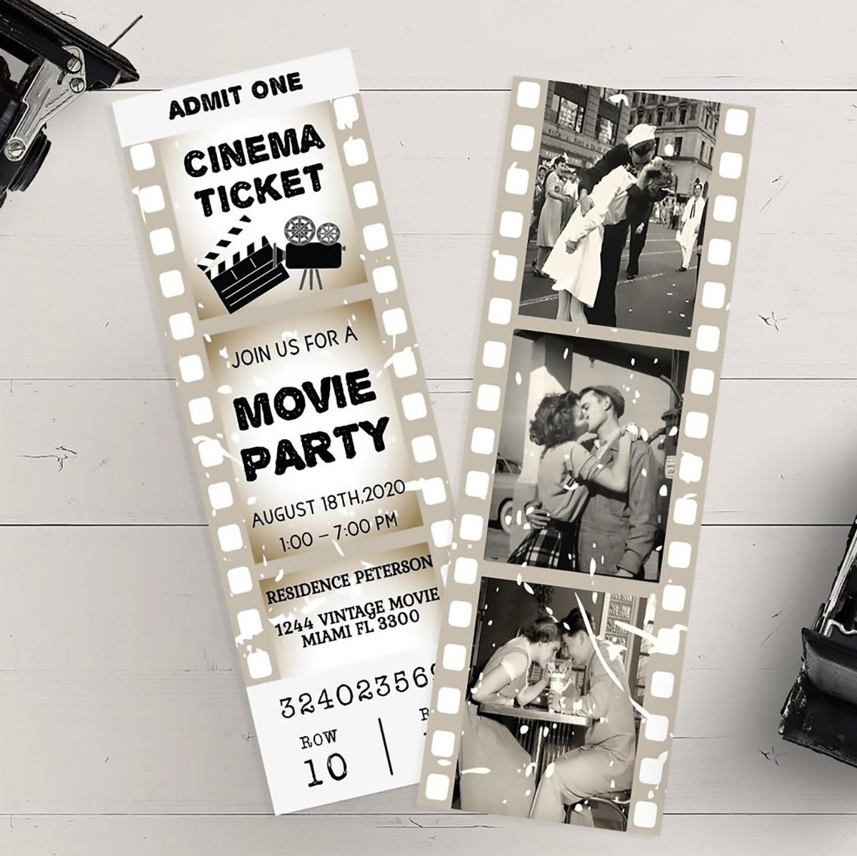 MOVIE TICKET invitation, invitation birthday editable, invitation Editable Template, vintage movie printable, card birthday decor gold 6x2