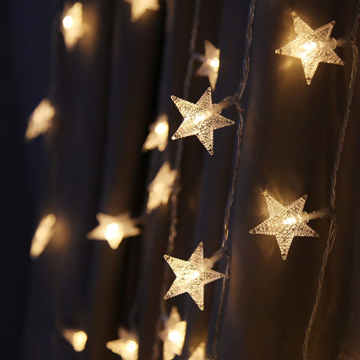 Lezoey Star String Lights Battery Operated 33ft 80leds Warm White Battery Powered Fairy Lights with Remote Control for Bedroom Patio Curtain Party Christmas Decorative Lights