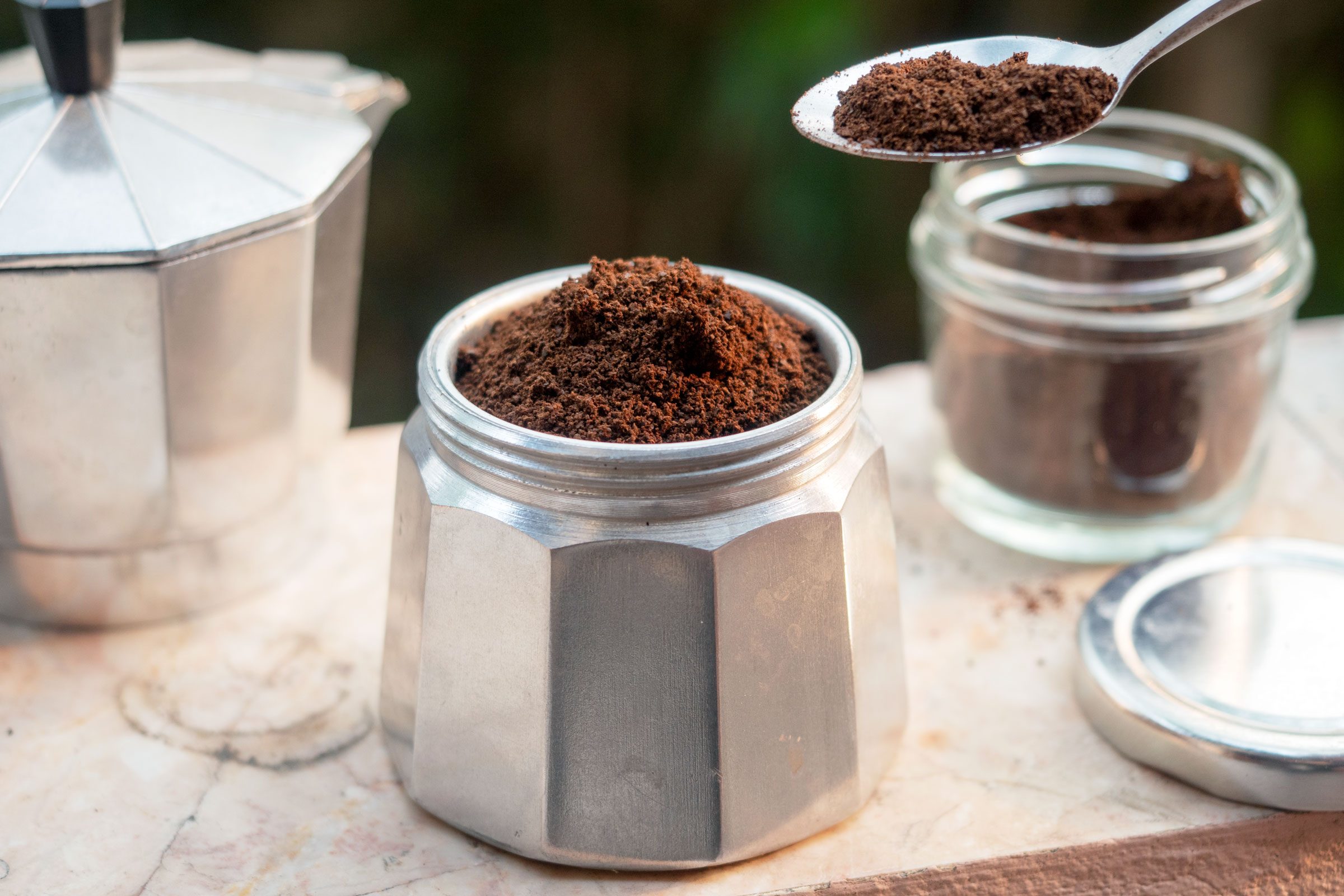 filling grounds in an Iconic Moka coffee Percolator