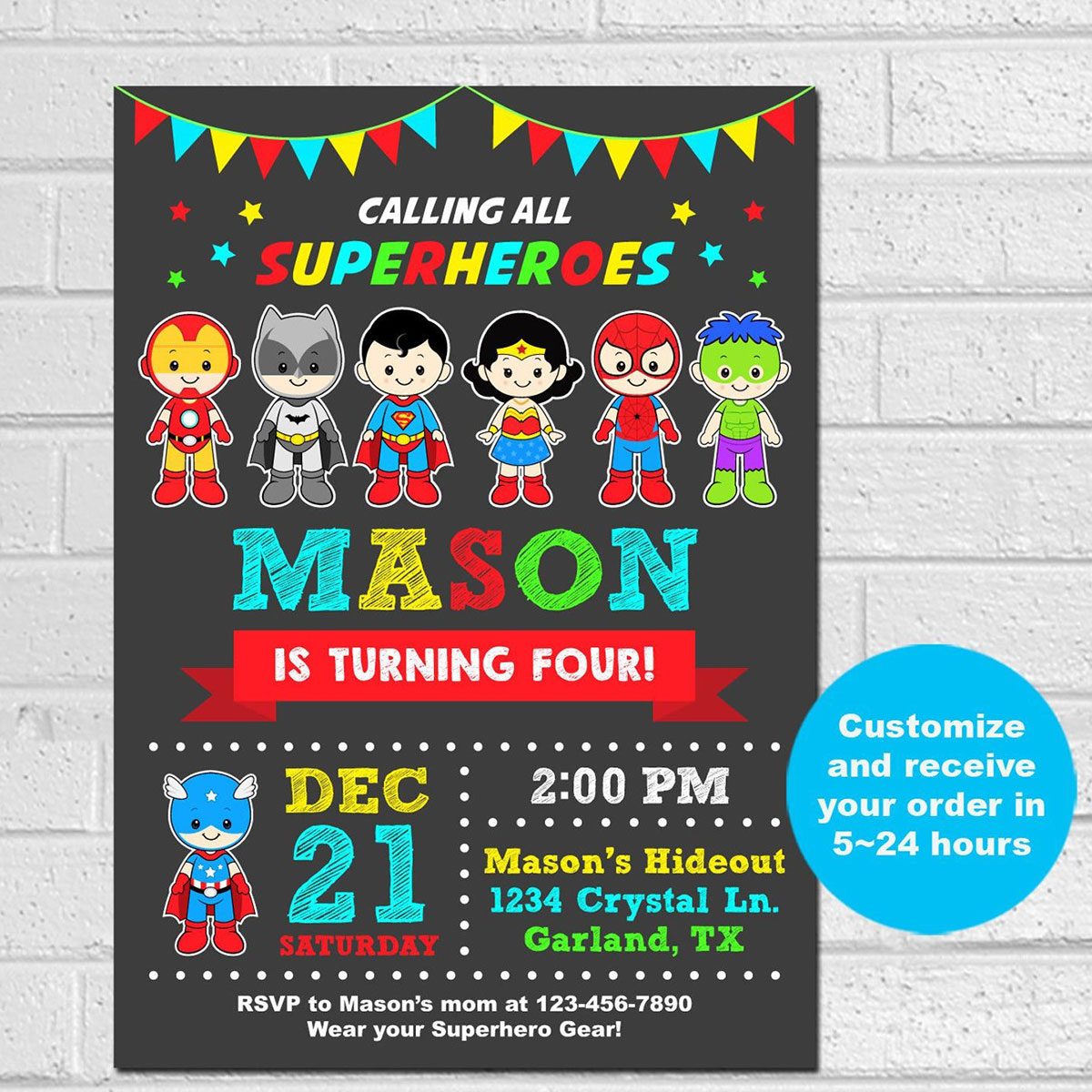Superhero Birthday Invitation 1