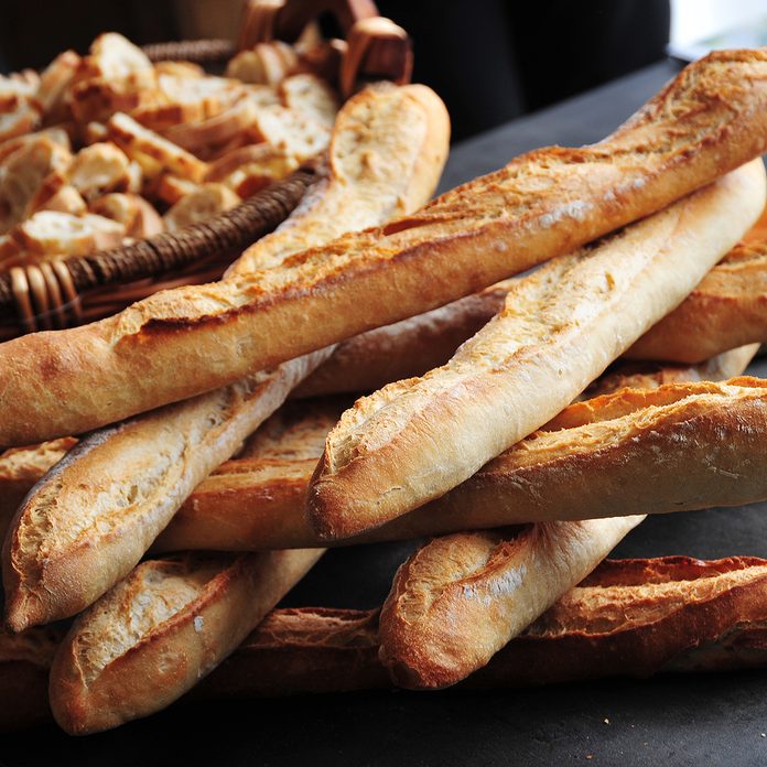 types of french bread French baguettes on display at a bakery exhibition in Paris