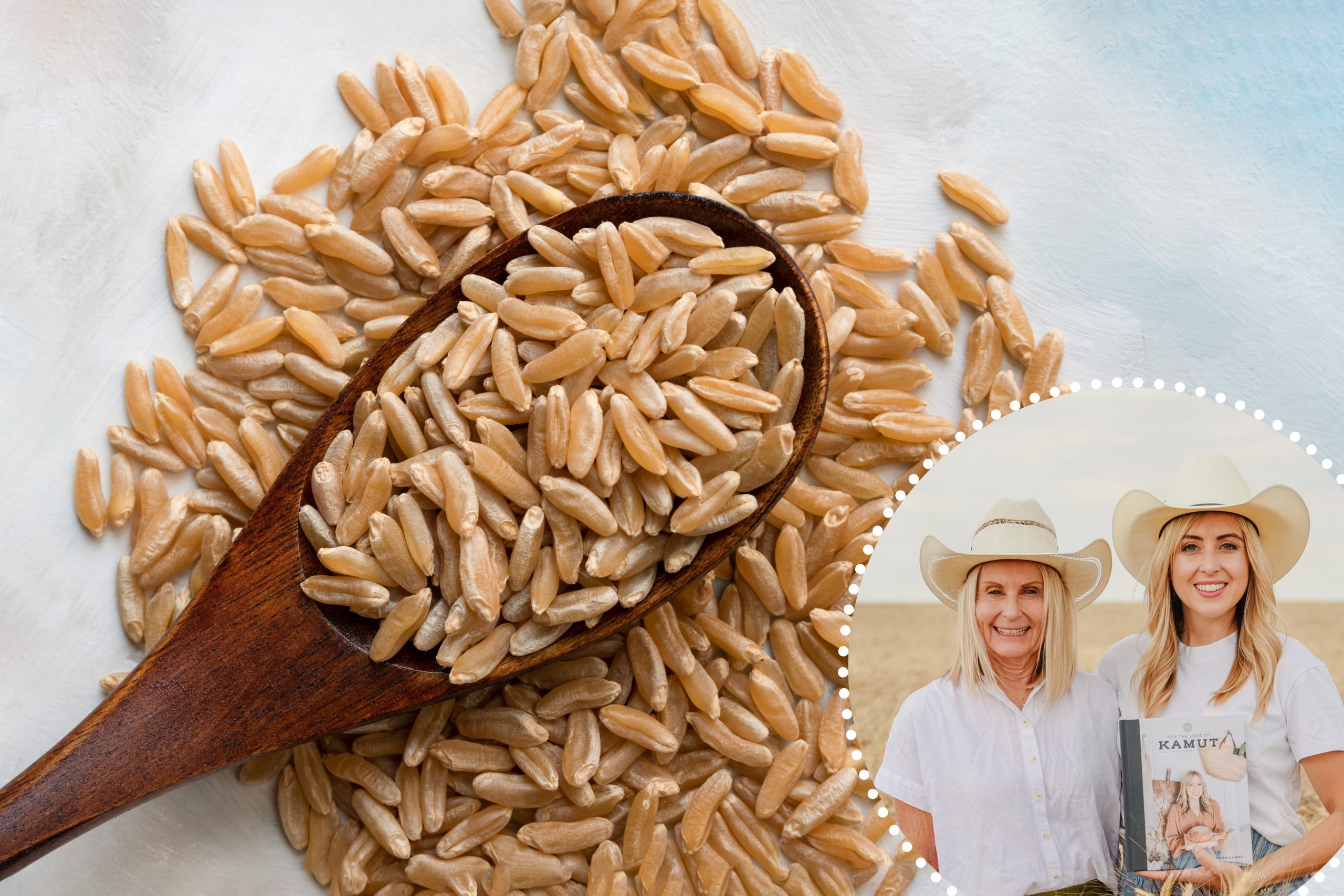Uncooked Kamut Grain on a Wood Spoon