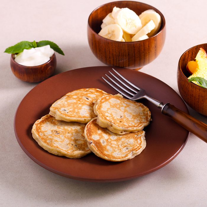 Banana And Sultana Pancakes With Fruit Topping