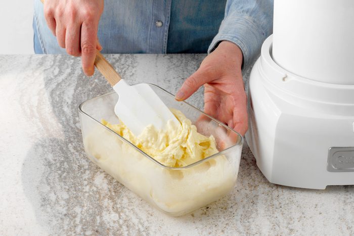 Ice Cream going into a container before freezing