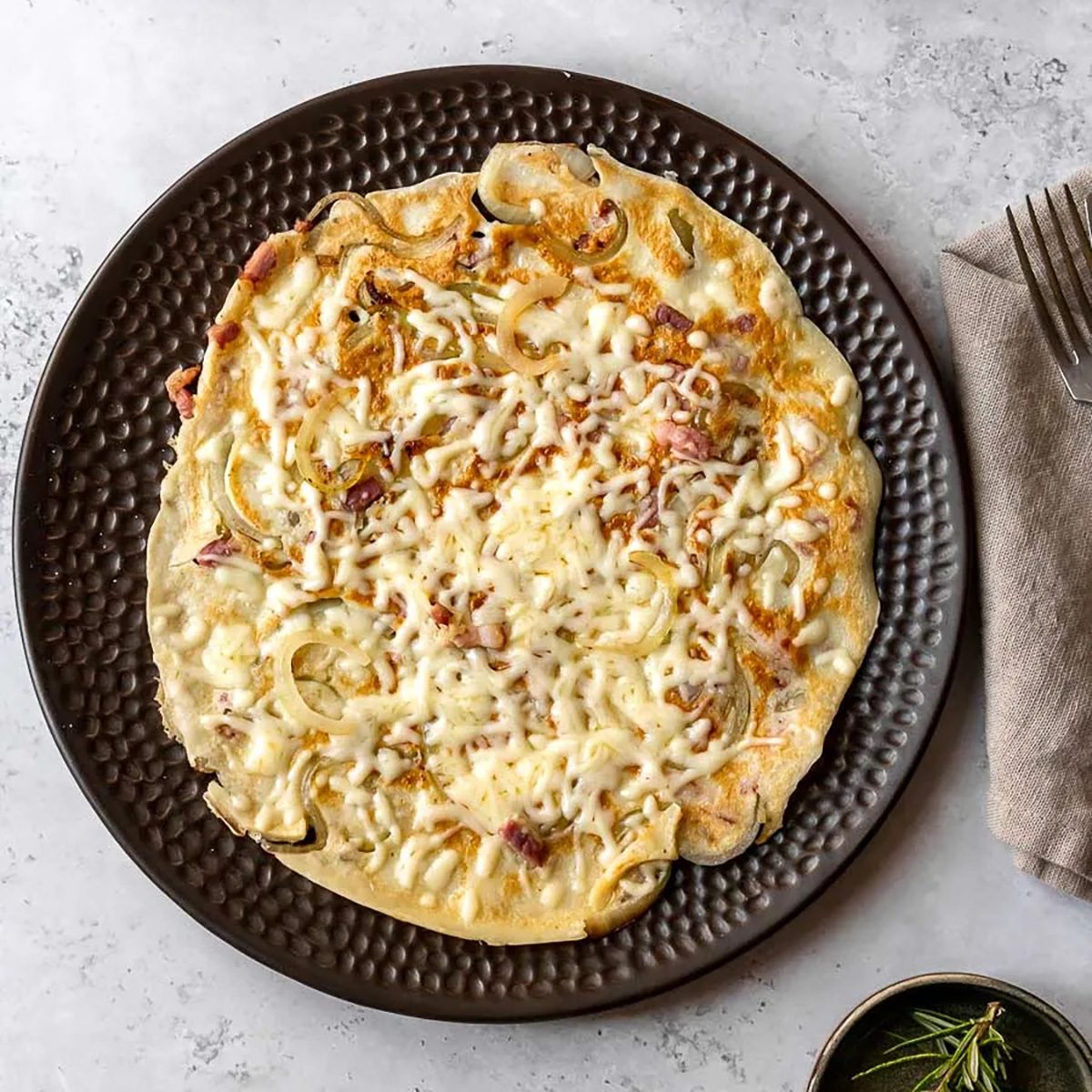 DUTCH PANCAKE (PANNENKOEK) WITH BACON, CHEESE, AND ONIONS