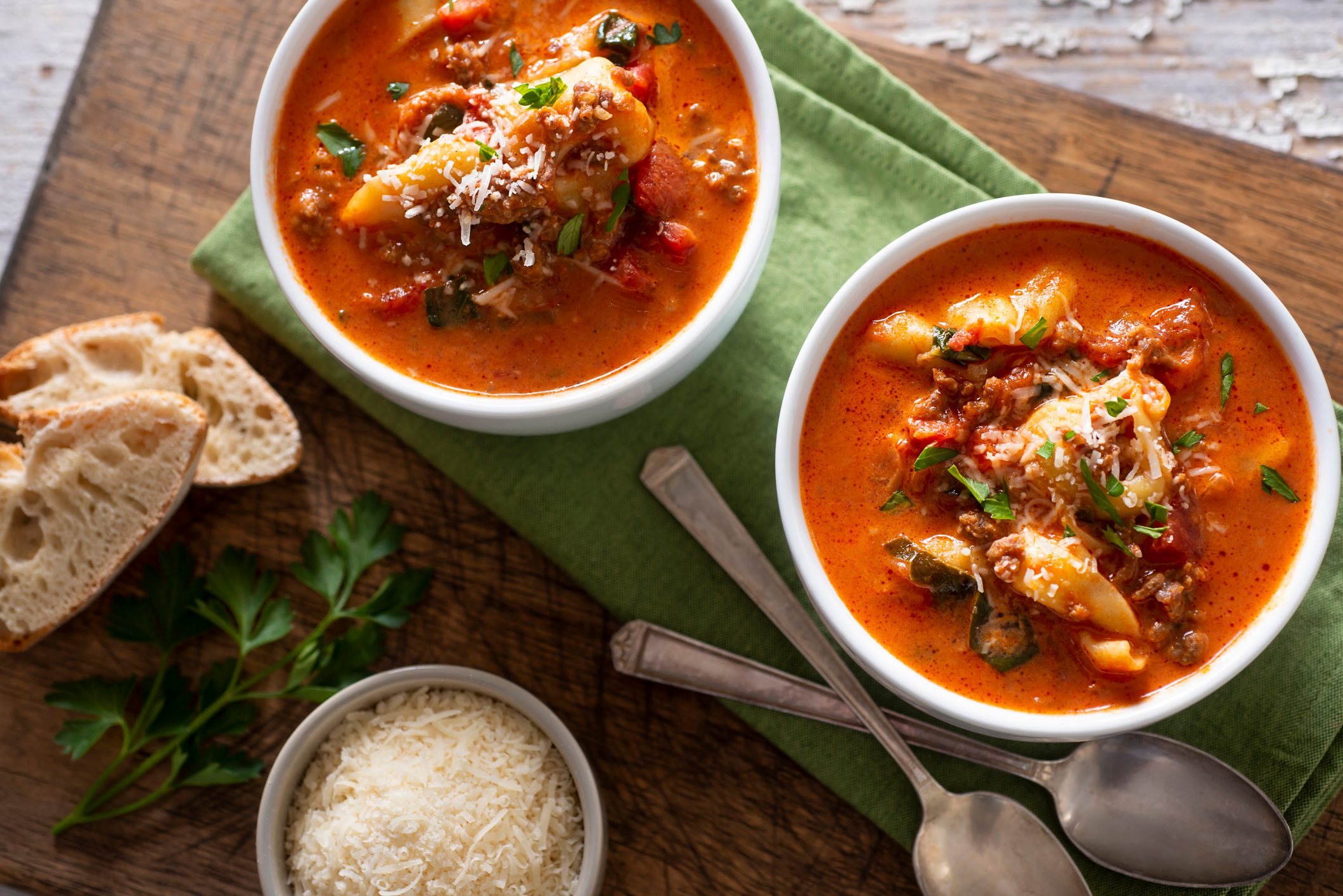 two bowls of Tortellini Soup
