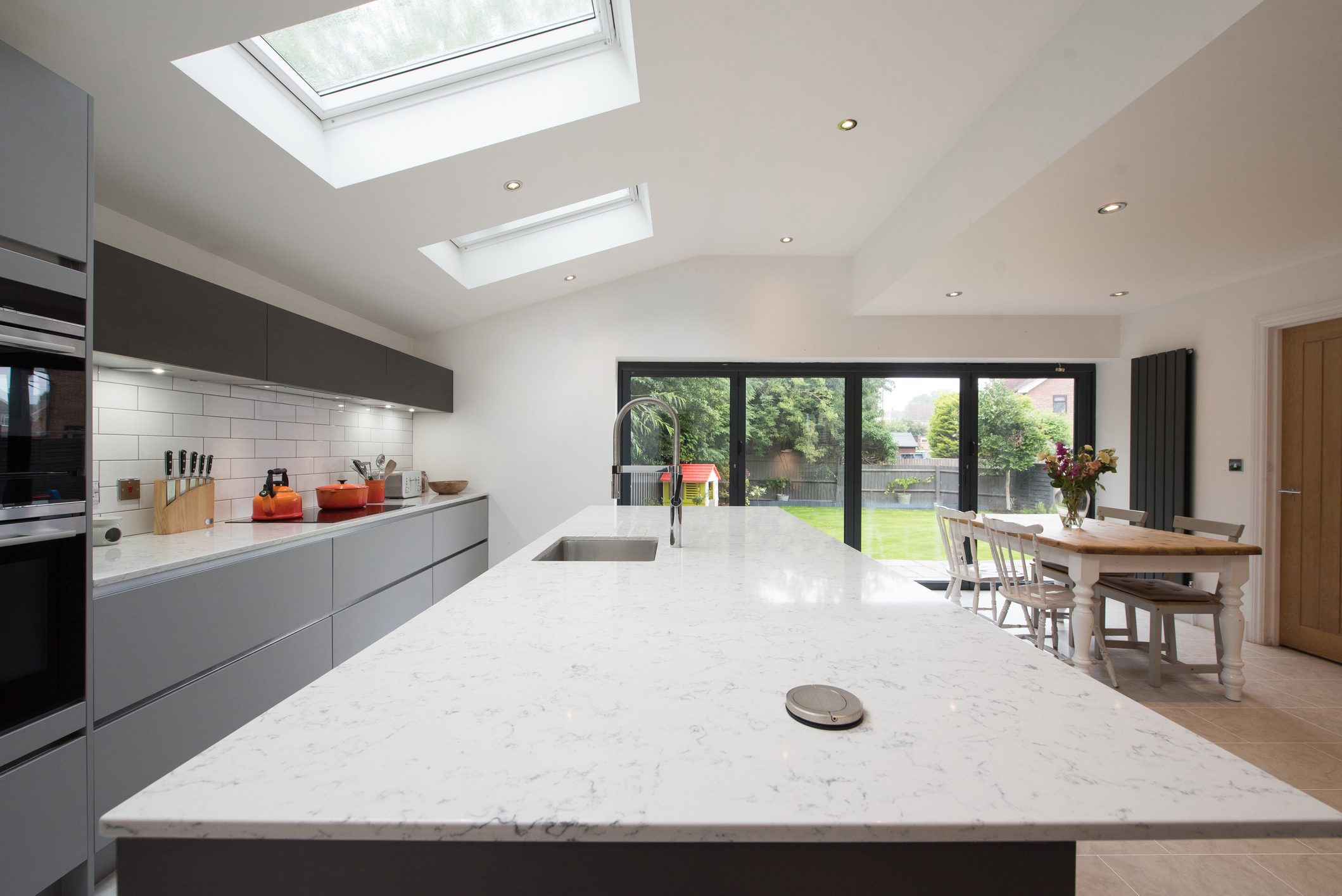 clean white quartz countertop in kitchen