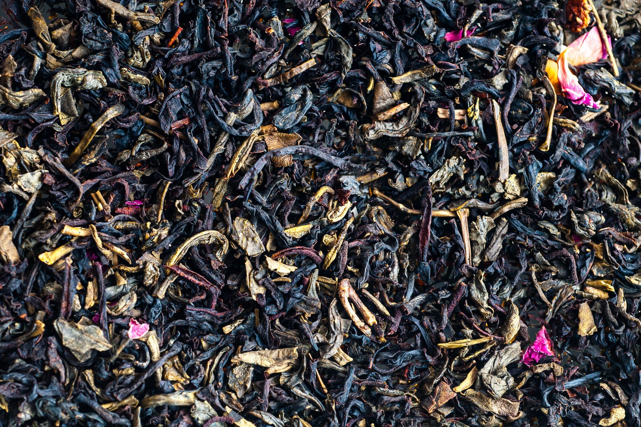 dried black tea leaves full frame