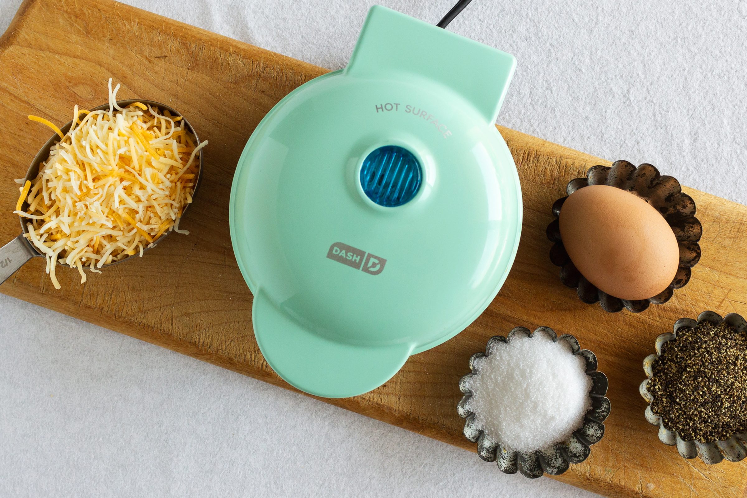 Chaffles Ingredients on wood board