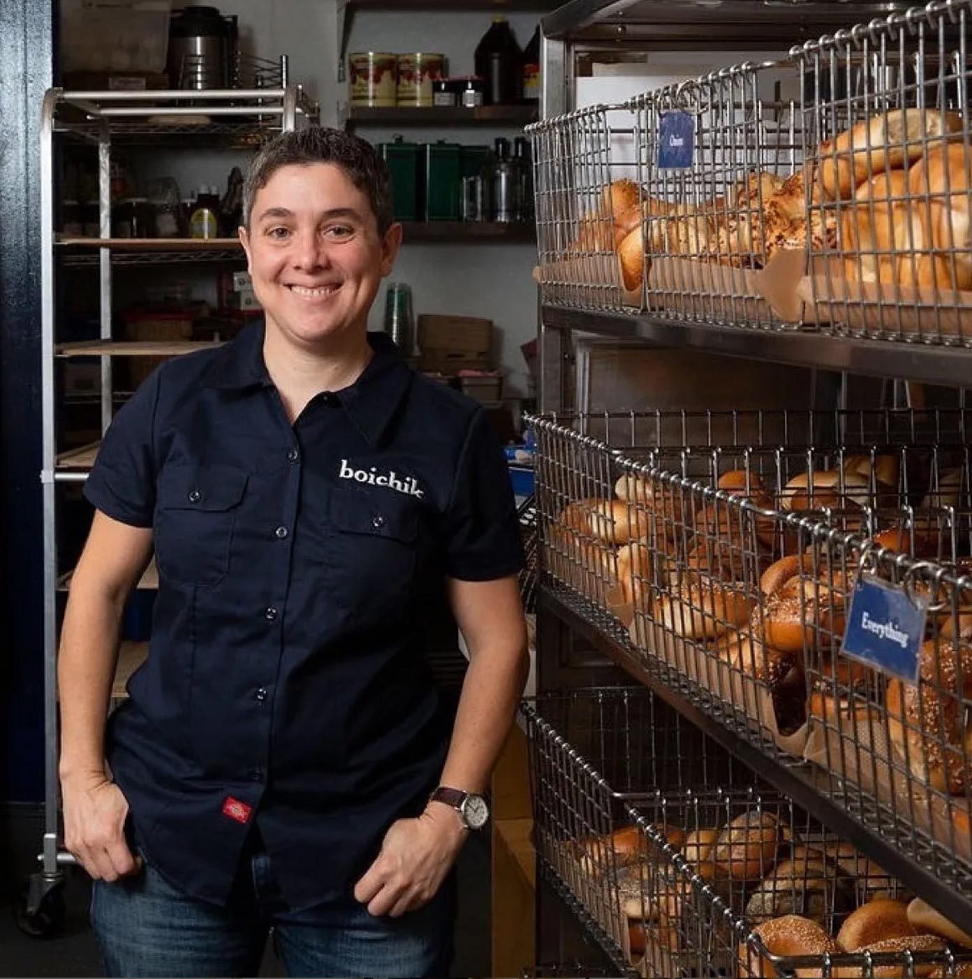 Boichik Restaurant owners with bagels