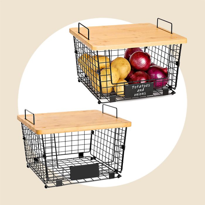 Kitchen Counter Basket With Bamboo Top