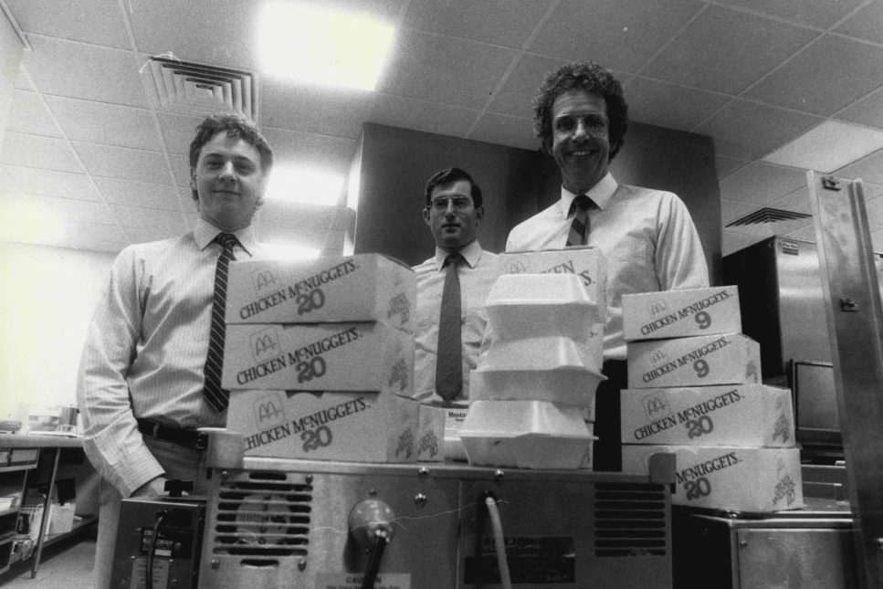 Pics of the Launching of the MacDonalds Fried Chicken Nuggets.Nick Rodd, Souathan Finshaw, Gerry Grace.