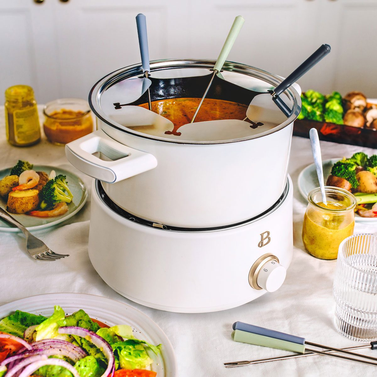 Beautiful 3qt Electric Fondue Set With Bonus 2qt Ceramic Pot In White Icing By Drew Barrymore