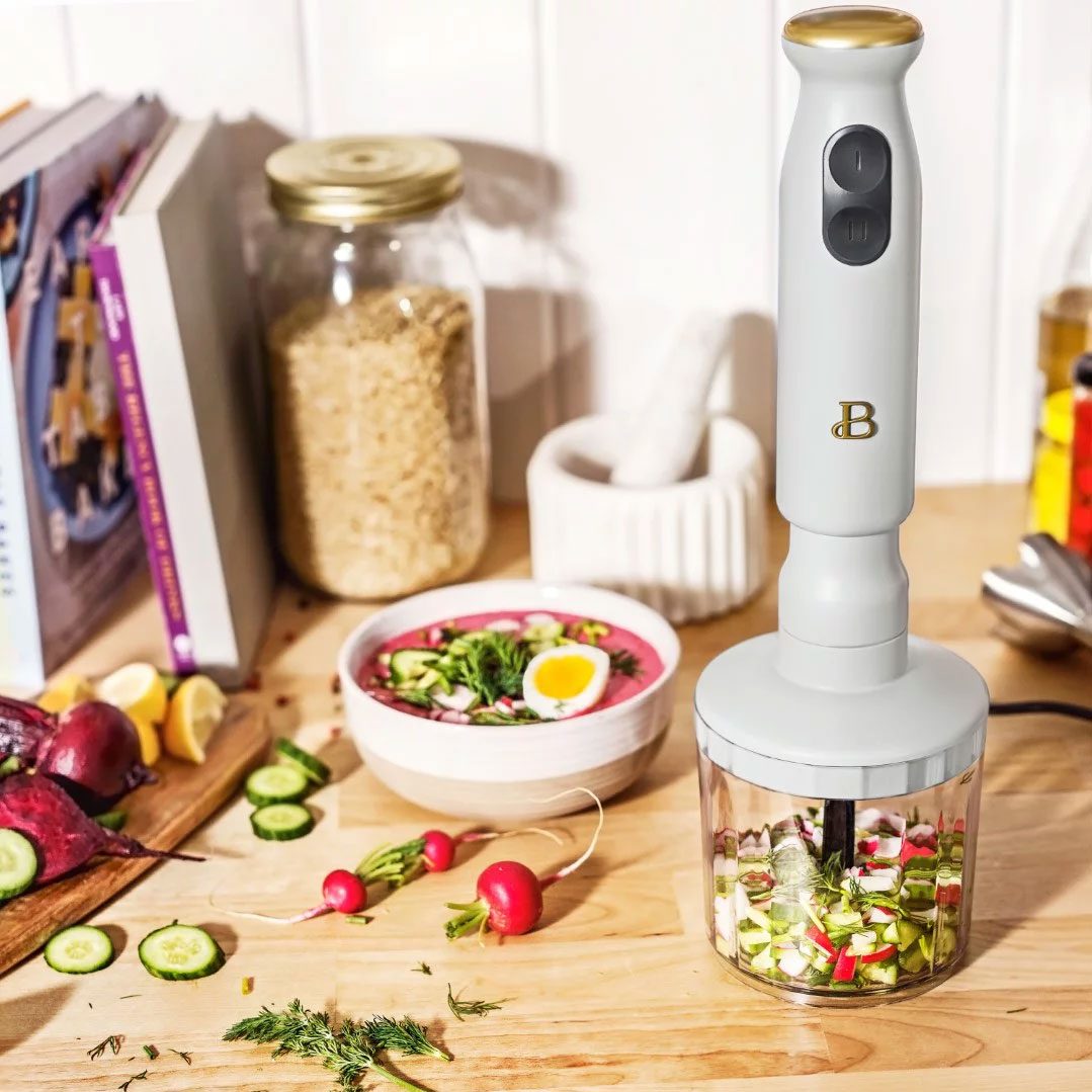 Beautiful Immersion Blender With 500ml Chopper And 700ml Measuring Cup In White Icing By Drew Barrymore