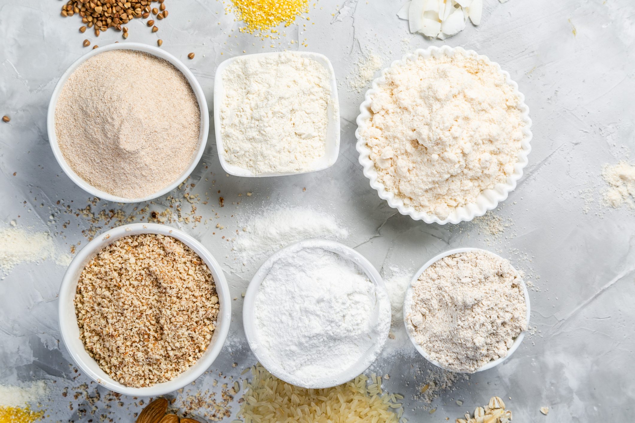 Gluten free concept - selection of alternative flours and ingredients