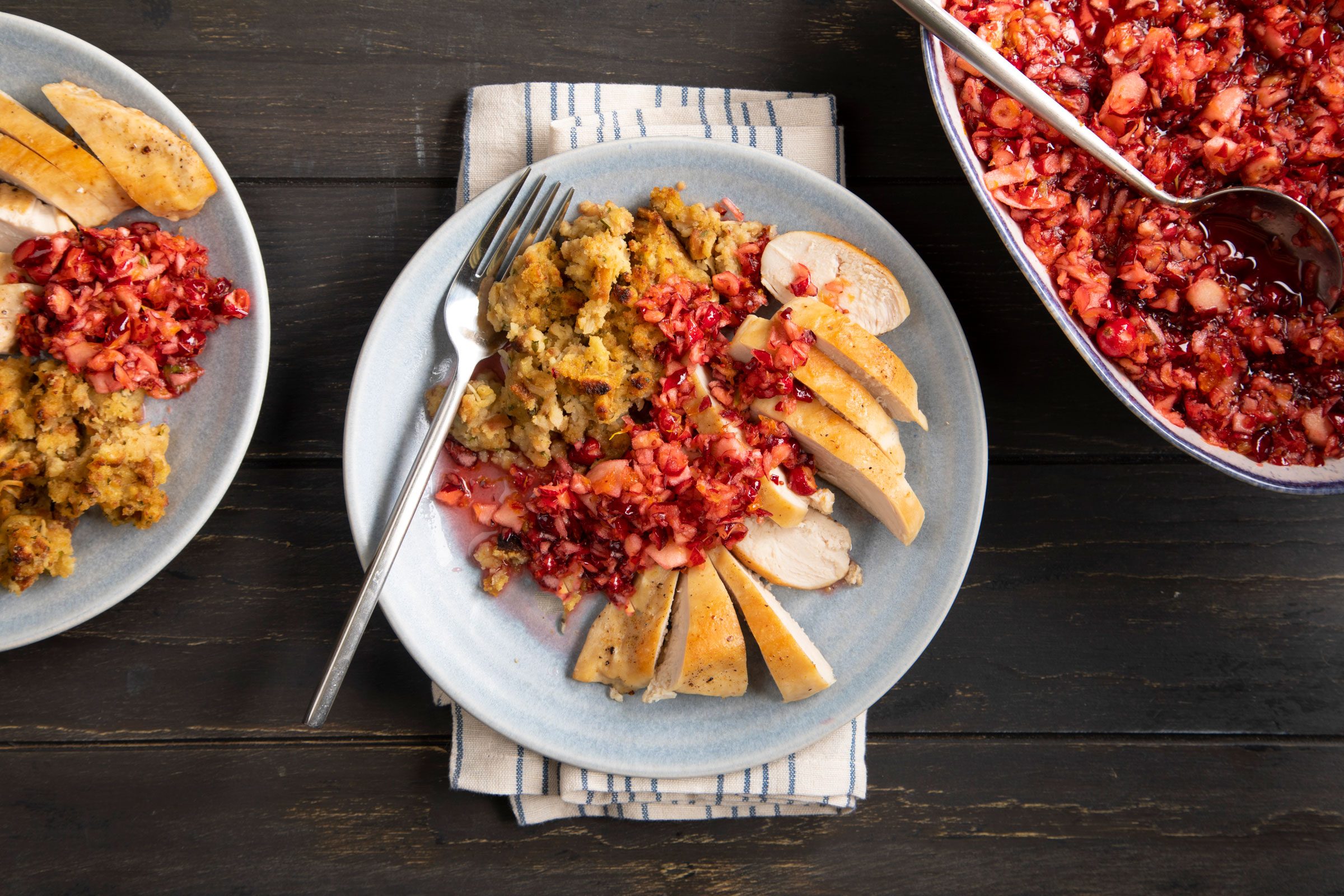 Cranberry Relish on a plate with turkey and stuffing