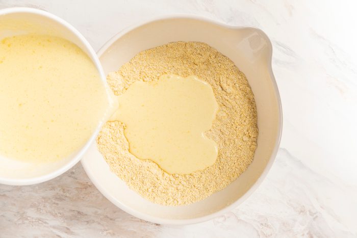 Combine wet and dry for gluten free corn bread