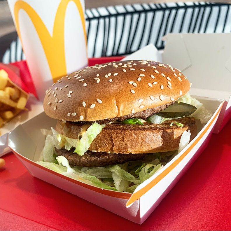 A tray with Big Mac, french fries and Coca-Cola is seen on a table in this illustration photo taken in McDonald